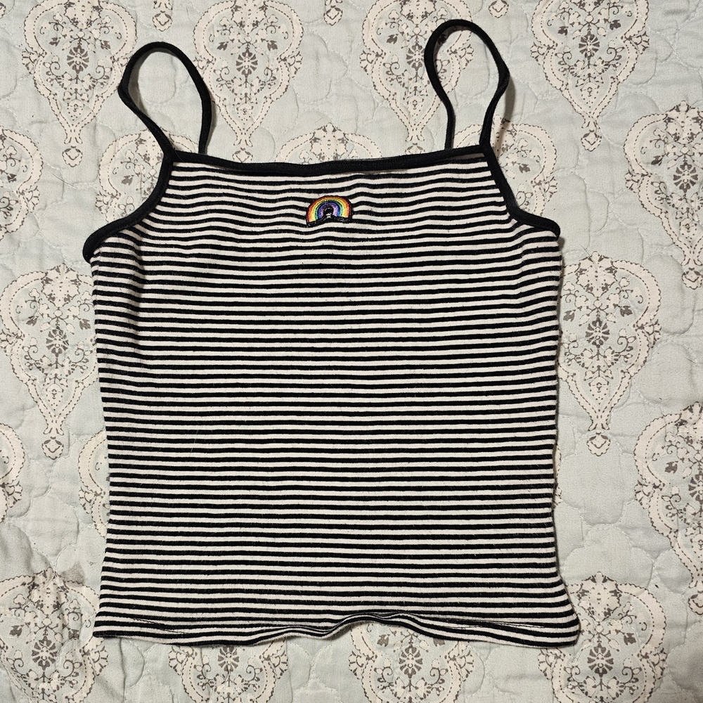 Garage Black and White Ribbed Camisole Crop Top
